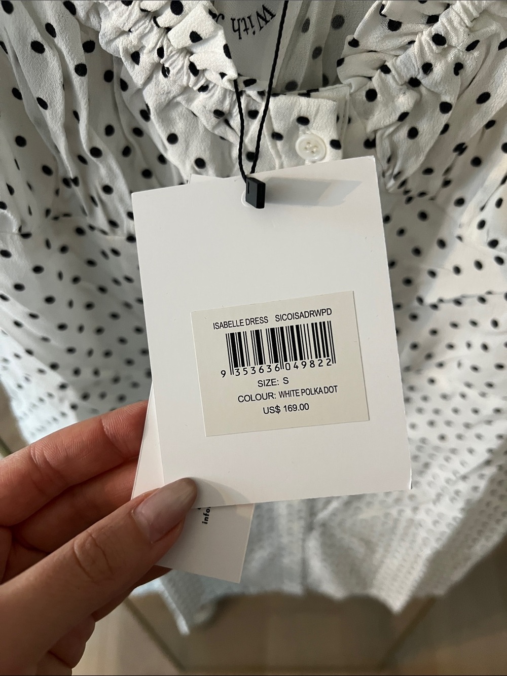 With Jean White Mini Dress with Black Polka Dots (Isabelle Dress) - Picture 2 of 3